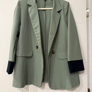 Green Blazer with Black Cuff Details